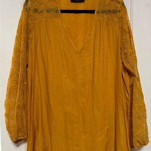 Lane Bryant Mustard Lace Sleeve Blouse